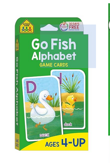 School Zone Go Fish Card Game: Play and Learn the ABCs, Preschool to First Grade, Matching, Uppercase and Lowercase Letters, Word-Picture Recognition, Animals, and More, Ages 4+ Mass Market Paperback –